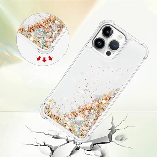QIWEIQING Glitter Case for iPhone 16 Pro Max, TPU Shockproof Protective Cover - Golden YBL - Image 3