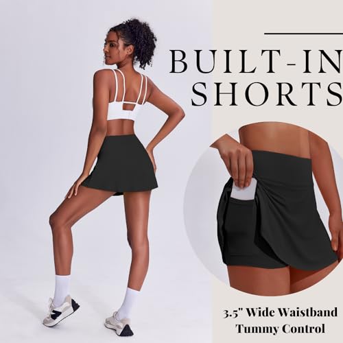 Pinspark Tennis Skirts For Women Pleated Athletic Skort Lightweight Golf Skirts With Pocket Pickleball Outfits,Black Small thumb #3