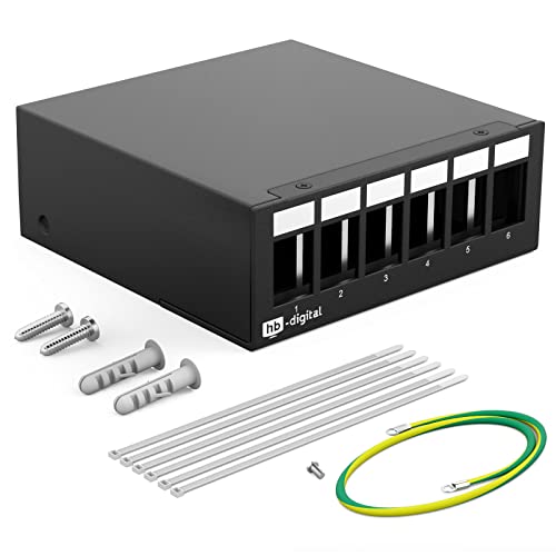 HB-DIGITAL SET: Patchpanel Gehäuse für Keystone Module + Keystone RJ45 Buchse Jack für Netzwerkinstallation kompatibel mit Verlegekabel LAN Ethernet | SCHWARZ