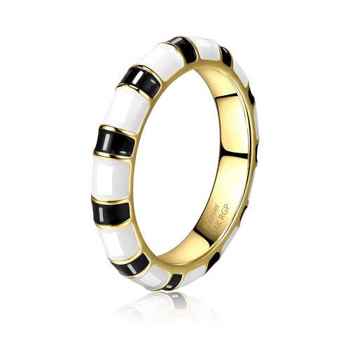 Kainier Chunky Gold Statement Rings for Women Enamel 14K Gold Silver Tone Cute Stripe Thumb Band Black and White Comfort Fit Size 5-10 Gold 10