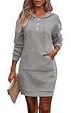PRETTYGARDEN Womens Long Sleeve Hoodies Dress 2025 Fall Fashion Texture Button Oversized Sweatshirts Winter Dresses with Pockets (Light Grey,XXL)