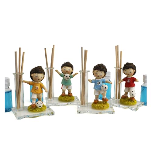 DLM-A453 Bomboniere 6 utili profumatori in Vetro e Resina con Calciatore per Comunione Cresima 18 compleanno Battesimo bimbo bimba Nascita cm 8x7x5 con 6 Profumi e 6 Scatole