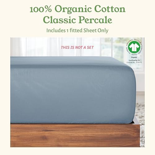 California Design Den Queen Fitted Sheet Only Deep Pocket - 100% Organic Cotton Fitted Sheet Queen, Crisp Percale, Snug-Fit, Lightweight and Durable - Blue Hydrangea - Thumbnail 2