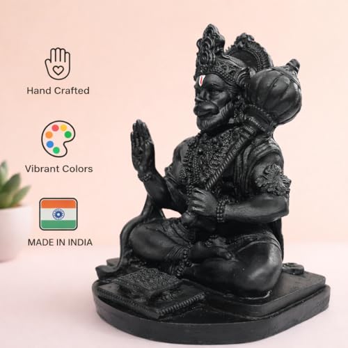 Image of RIANZ Resin Hanuman Ji Idol for Car Dashboard, Home & Office Desk - Bajrang Bali Murti for Protection from Negative Energy, Good Luck, Success and Prosperity (Black), 9 cm