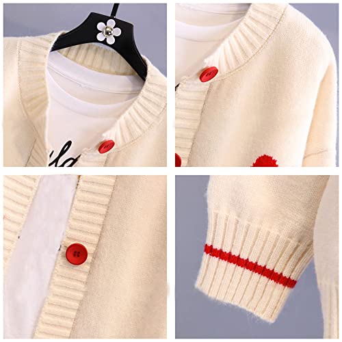 Chevara Women’s Kawaii Heart Print Cardigan Long Sleeve Button Up Heart Sweater Cardigans Tops