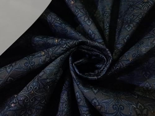 Tissu brocart bleu ardoise et gris 147cm BRO892 pour haute couture