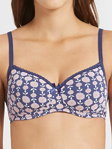 Image of Jockey 1723 Women Wirefree Padded Super Combed Cotton Elastane Stretch Medium Coverage T-Shirt Bra with Lace Styling