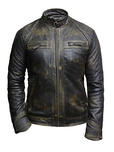 Brandslock Mens Genuine Leather Biker Jacket Distressed