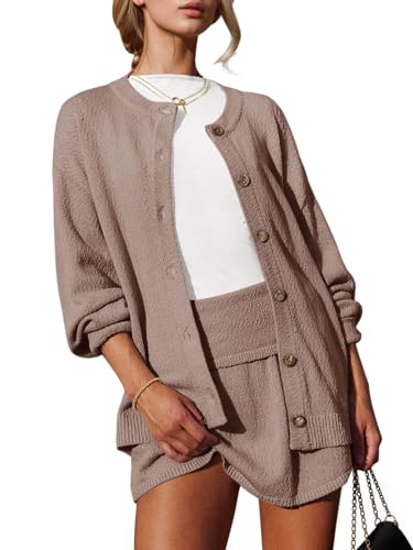 Image of Tankaneo 2 Piece Sweater Sets for Women Long Sleeve Cardigan Outfits Mini Skirts Knit Matching Lounge Set