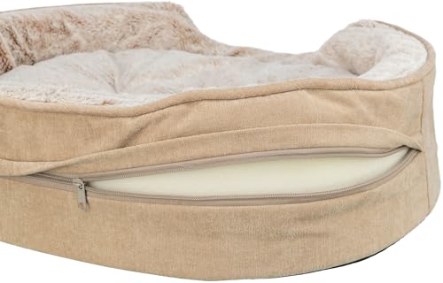 Trixie Cama para Perro Vital Lino, Suave, Ovalada, Almohada ortopédica para Perros en Beige/Crema, 110 x 92 cm, cómoda Cama para Perro con Espuma viscoelástica viscoelástica - 374067 - imagen 3