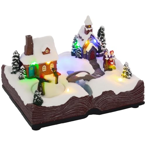 HOMCOM Pueblo Navideño con Base de Biblia Abierta 23x18x15 cm Multicolor