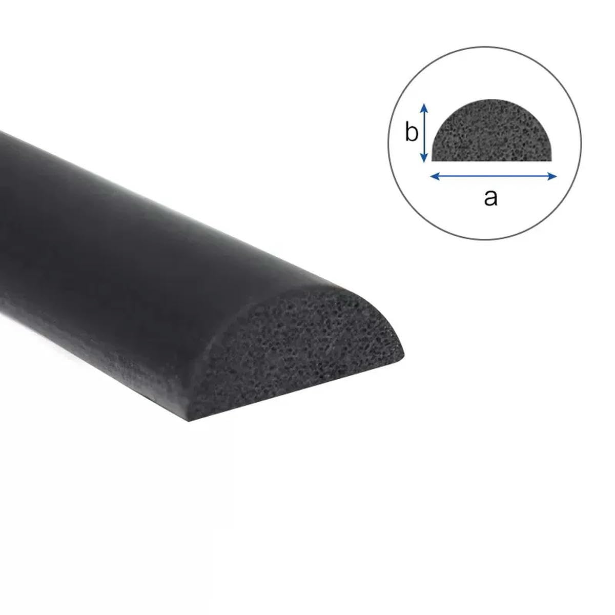 Striscia di Schiuma a Forma di D Mezza Rotonda per Porte e finestre Guarnizione Isolante per Macchina Nero-Senza Adesivo nero-16mm-6mm-1 Metro