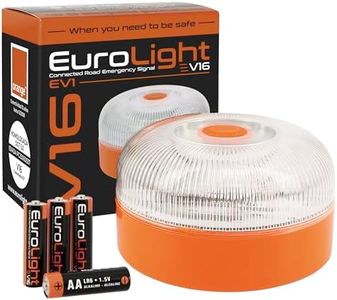 Emergency Light V16 with Certified Geolocation and Connected with the DGT 3.0 SIM Built-in Data Plan Included IP-54 Rated Magnetic Base with Storage B...