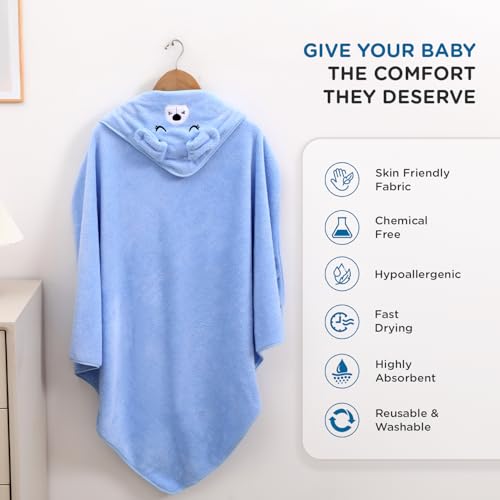 Image of Mee Mee Hooded Baby Bath Towel for New Born | Wash Cloth, Quick Absorbent, Can be Used for Baby Swaddling, Extra Soft Cotton Towels for Kids /Toddlers /Infants /Babies, Pack of 1, (Blue Dog) 80X80 CM