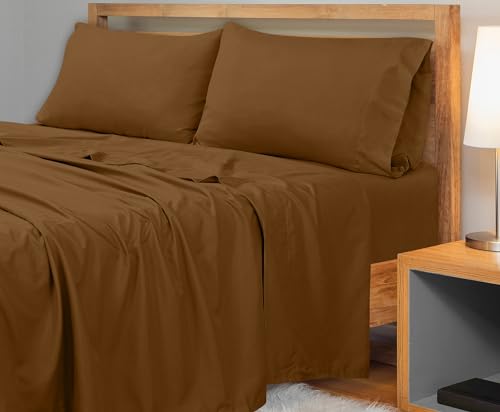 Image of Royale Linens 300 Thread Count 100% Long Staple Combed Cotton Flat Sheet - Super Soft - Top Sheets - King Flat Sheet Sold Separately - Breathable, Cool & Crisp Percale Sheets Only (King, Chocolate)