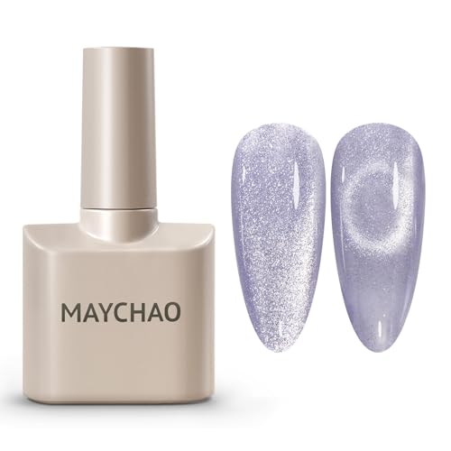 MAYCHAO 15ML Cat Eye Gel Nail Polish 1Pc Violet Gel Polish Soak off Holographic Magnetic Nail Polish for Nail Art Manicure Salon DIY at Home, 0.5 OZ