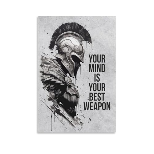 Motivational Quote Spartan Warrior Helmet Art Canvas Printing Wall Art Prints Wall Decor Posters Monochrome Minimalist Nordic Living Room Bedroom Office Gym Mindset Decor 12x18inch(30x45cm)