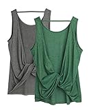 icyzone Workout Tank Tops for Women - Open Back Strappy Athletic Tanks, Yoga Tops, Gym Shirts(Pack of 2) (M, Charcoal/Army)