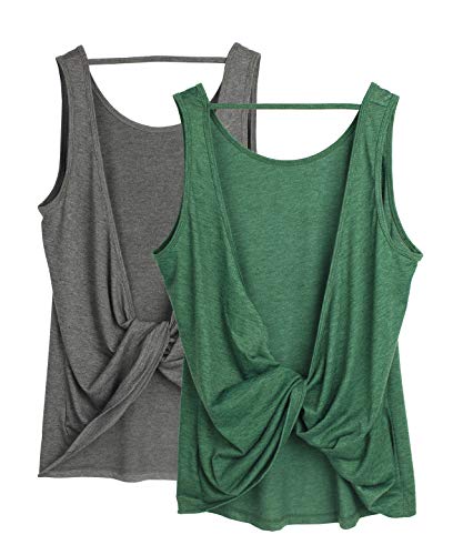 Image of icyzone Workout Tank Tops for Women - Open Back Strappy Athletic Tanks, Yoga Tops, Gym Shirts