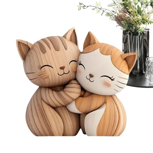Süße Katzen-Deko,Holz Deko Paar Katzen Für Den Schreibtisch | Tierische Deko Für Tisch BücherHaustierliebhaber Wohnzimmer Flur Geburtstag...