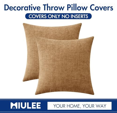 MIULEE Chenille Fall Throw Pillow Covers Apricot Brown 18x18 Pack of 2 - 5
