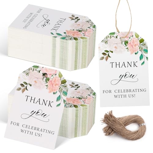 SallyFashion 75PCS Thank You Gift Tags 2x3inch Floral Personalized Gift Tags with String for Wedding Birthdays Party Favors Baby Shower Bridal Shower