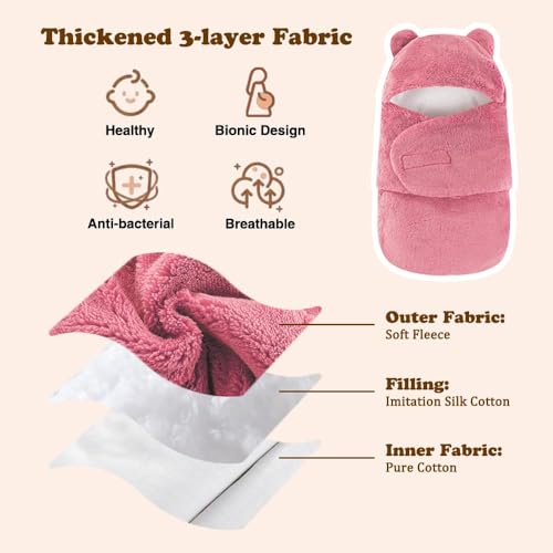 Image of AiWMGL Baby Swaddle Blanket 3-6 Months Infant Soft Warm Sleeping Sacks Boys Girls Fleece Thicken Winter Adjustable Newborn Swaddling Wrap