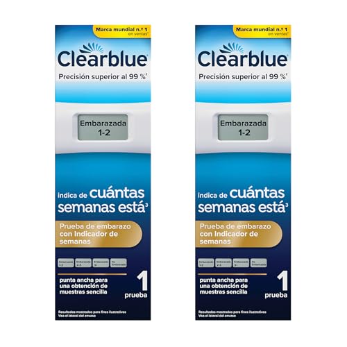 Clearblue Test de Embarazo Digital Indicador de Semanas - Resultados en Palabras y Semanas - Alta Precisión - Formato Mejorado Sin Plástico - Fiabilidad superior al 99% (Pack de 2)
