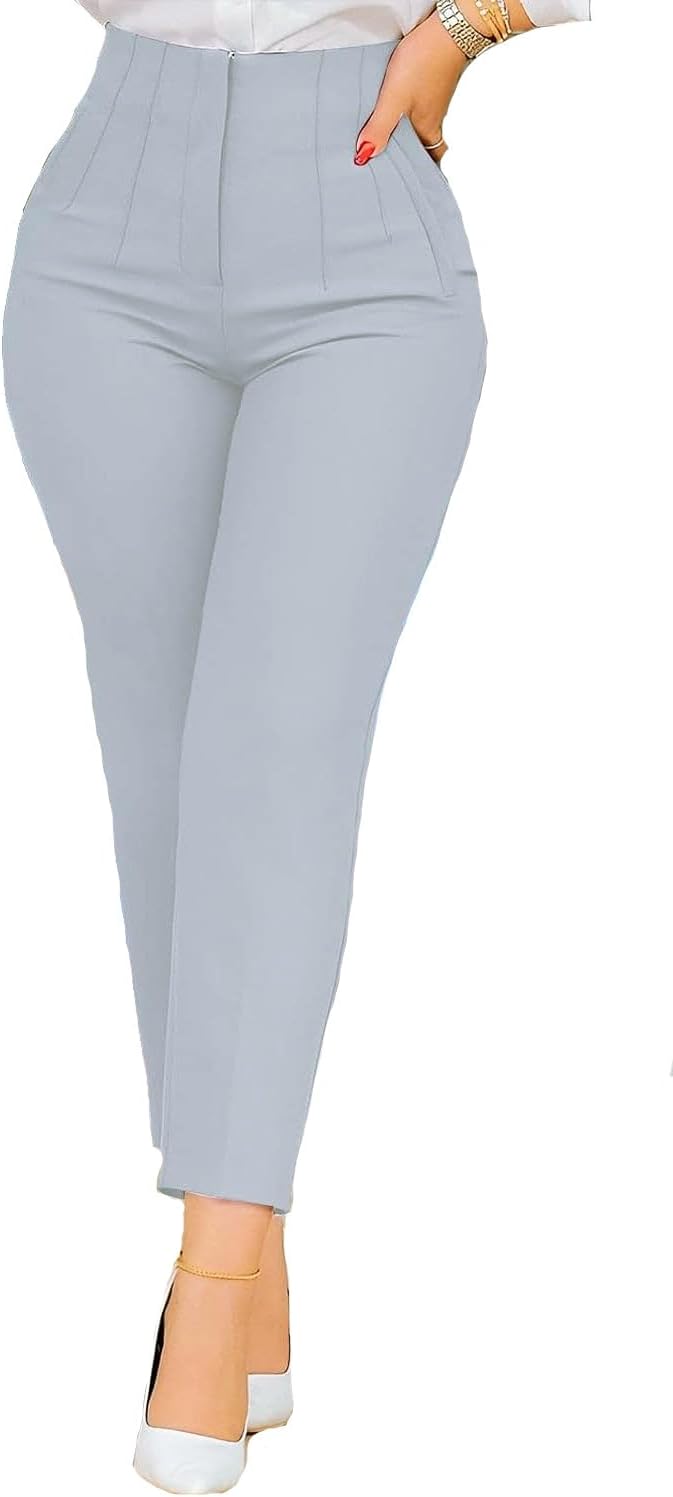 Womens Stretchy Dress Pants 2025 Trendy High Waisted Pleated Straight Leg Business Work Casual Trousers