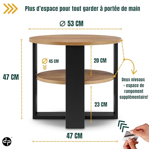 Table basse ronde Ø53 chêne 2 niveaux industriell defiPad