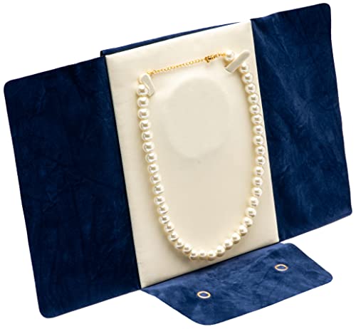 COWFEX Large Velvet Travel Jewelry Organizer Pearl Necklace Storage Carrying Case Display Folder (Dark Blue)