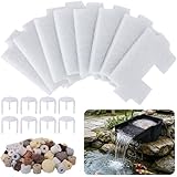 Adnee 17 Pcs Pond Waterfall Spillway Filter Media, 8 Inch Waterfall Box Filter Pad with Bracket and Ceramic Rings, Reusable Pond Filter Replacement Mat to Maintain Water Quality, No Spillway Included