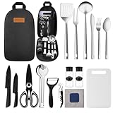 Camping Cooking Utensils Set- Camping Essentials Cookware Camp Accessories Gear Must Haves Camper Tent Camp Kitchen Rv Gadgets Outdoor Stove Portable Picnic Gifts for Women BBQ Stuff (Black)