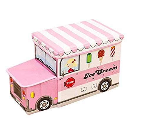 KIOPS Caja Juguetes De Autobuses, Plegable Caja Juguetes De Ninos con Cojín De Juguete, Multipropósito, Compartimento Múltiple con Protección Completa (Helado Rosado)