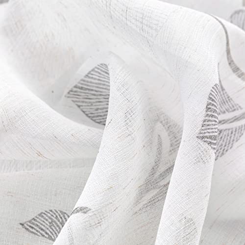 Cutewind Lime Grey Curtains For Bathroom 48 Inch Length,Floral Leaf Pattern Design,Rod Pocket Short Cafe Curtains Gray,Sheer Small Tier For Kitchen Set Of 2,Bedroom/Rv/Basement Window Treatment Decor #TOP4