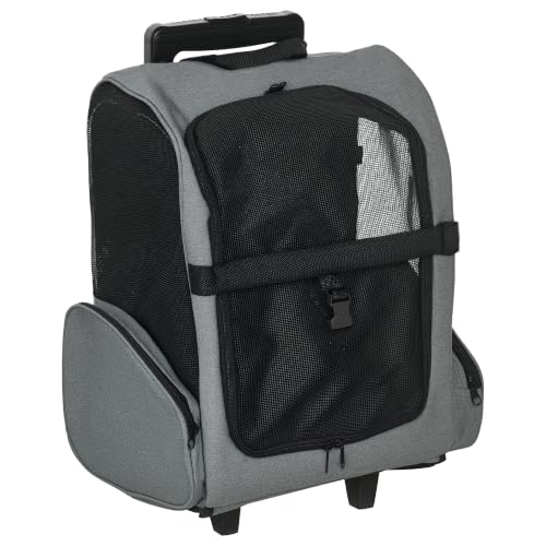 PawHut Transportín Carrito para Mascotas 2 en 1 2 Ruedas 42x25x55 cm Gris