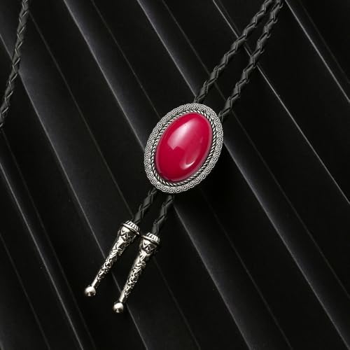 Image of AZORA Western Cowboy Bolo Tie Men Leather Necktie Leather Cord Turquoise Stone Bolo Ties for Men Women