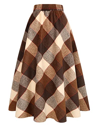 Idealsanxun Womens Plaid Wool Skirts Elastic Waist A-Line Pleated Tartan Long Skirts  thumb #1