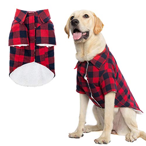 Dog Winter Clothes Fleece Shirt - Classic Plaid Cold Weather Dog Vest Jacket, Checkered Warm Outfits Apparel Soft Pet Coat for Puppies, Small Medium Breeds Dogs (Large)