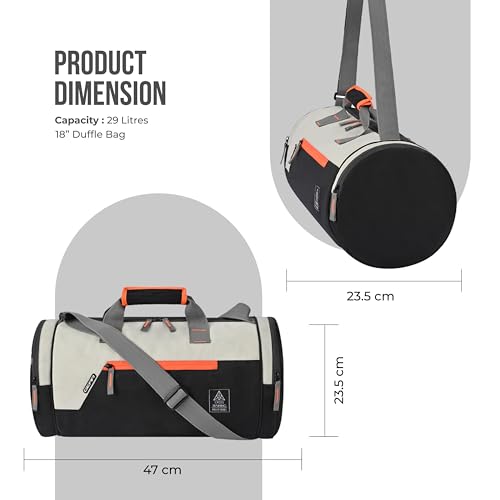 Image of Gear Cross Training 9 inch /22L Large Water Resistant Duffle Bag | Travel Bag | Gym Bag for Men & Women (Black - Orange)