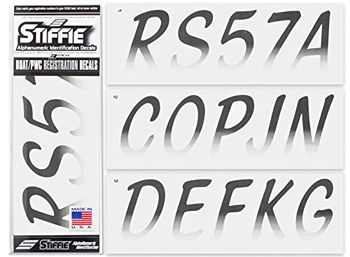 Image of STIFFIE Whipline Black /White 3 inch Boat & PWC Registration Decals • Numbers Letters Stickers