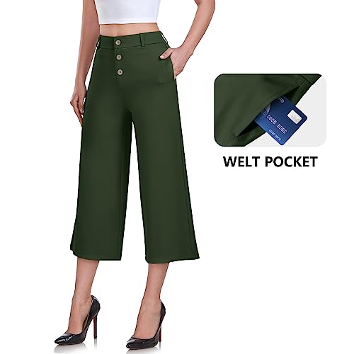 RIMLESS 7 Wide Leg Pants for Women Fashion Twill Cropped Trousers Business Casual Dress Pants Stretch Capris Work Slacks4