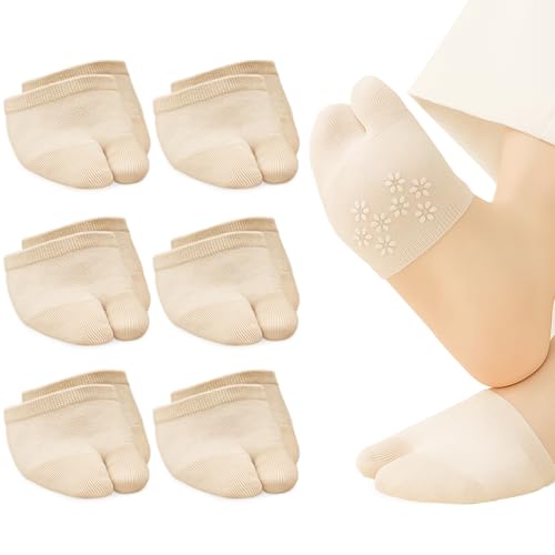 Women's Tabi Inspired Low Cut Split Toe Half Socks - Cotton Invisible Lightweight Liner Toe Topper Covers for Mules Clogs