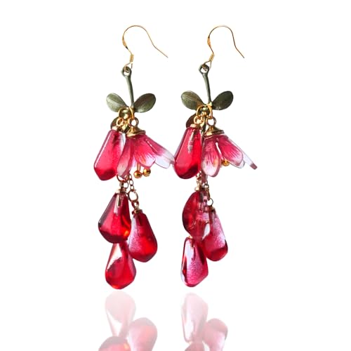 WLWDBY Handmade Pomegranate Seed Earrings - Unique Handcrafted Pomegranate Flower Design, Nature-Inspired Jewelry, Artistic Earrings for Women, Perfect Gift for Nature Lovers
