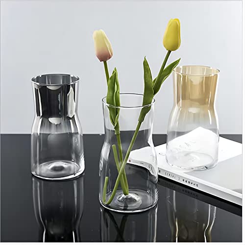 Glass Flower Vase For Decor Home Handmade Modern Irised Flower Vases For Centerpieces Living Room Kitchen Office Wedding(Smokey Grey) #TOP4