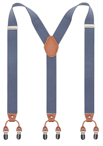 Image of Men's Heavy Duty Y-Back Suspenders, 6 Strong Metal Clips Adjustable Elastic Straps for Work, Tuxedos, and Daily Wear