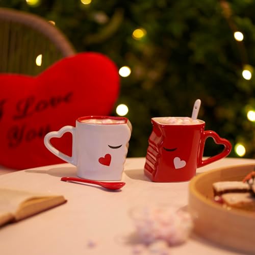 Miniatura 2 de The Twiddlers Juego De Tazas Besos Con Caja De Regalo, Tazas Grandes A Juego Para El Día De San Valentín, Aniversarios, Esposo Y Esposa, Gres Cerámico Sin Virutas - 8 X 9 Cm