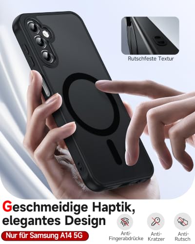 LeYi für Samsung Galaxy A14 5G Hülle für Magsafe mit 2X Panzerglas-Schwarz – Ansicht 2