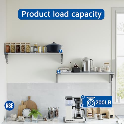Image of HARDURA 2 Pack Stainless Steel Shelf 12 inch X 48 inch, 200Lb Commercial Wall Mount Metal Shelving with Backsplash and Brackets for Kitchen, Restaurant, Laundry Room and Home