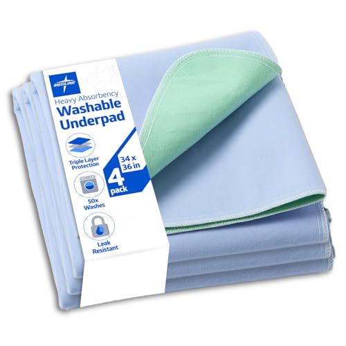 Medline Quick Dry Washable Underpads, Large Bed Pads 34'x36', Use For Incontinence Pads, Potty Training Pads, Pet Pads, 3 Pack